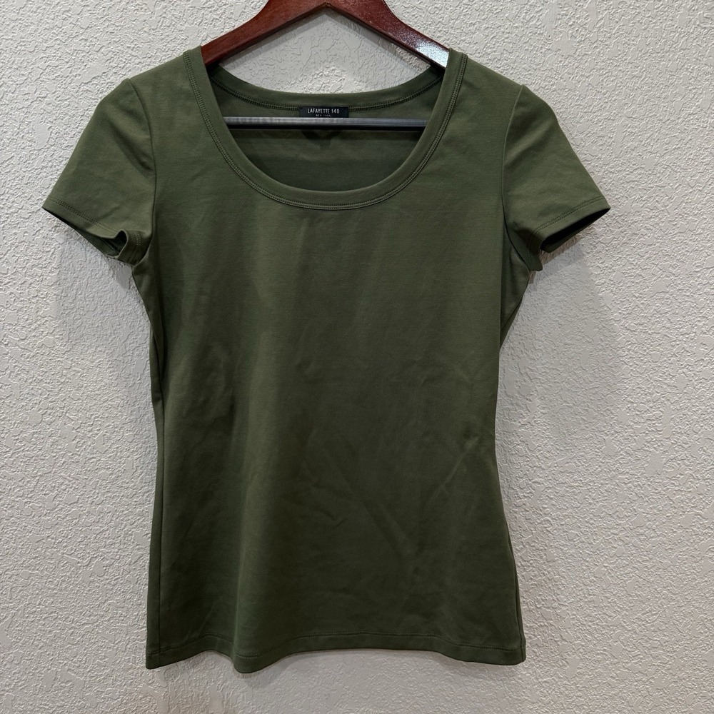 LAFAYETTE 148 Stretch Cotton T-Shirt Women's Small Green